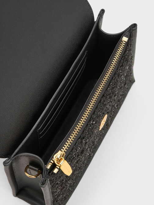 Mini Roza Beaded Handle Scarf Bag, Black, hi-res