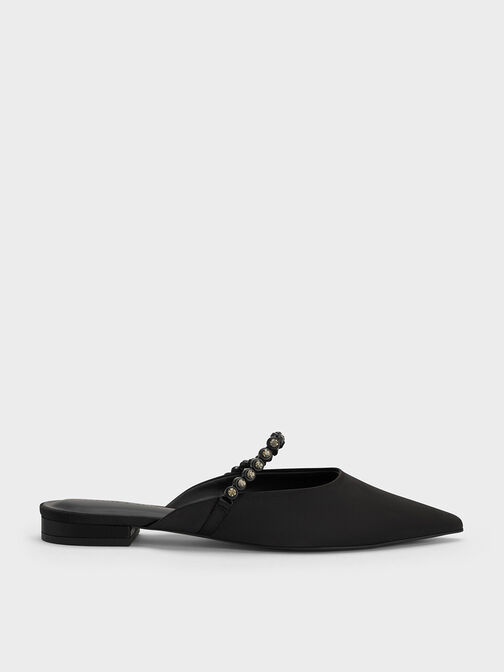 Gem-Strap Flat Mules, Black, hi-res