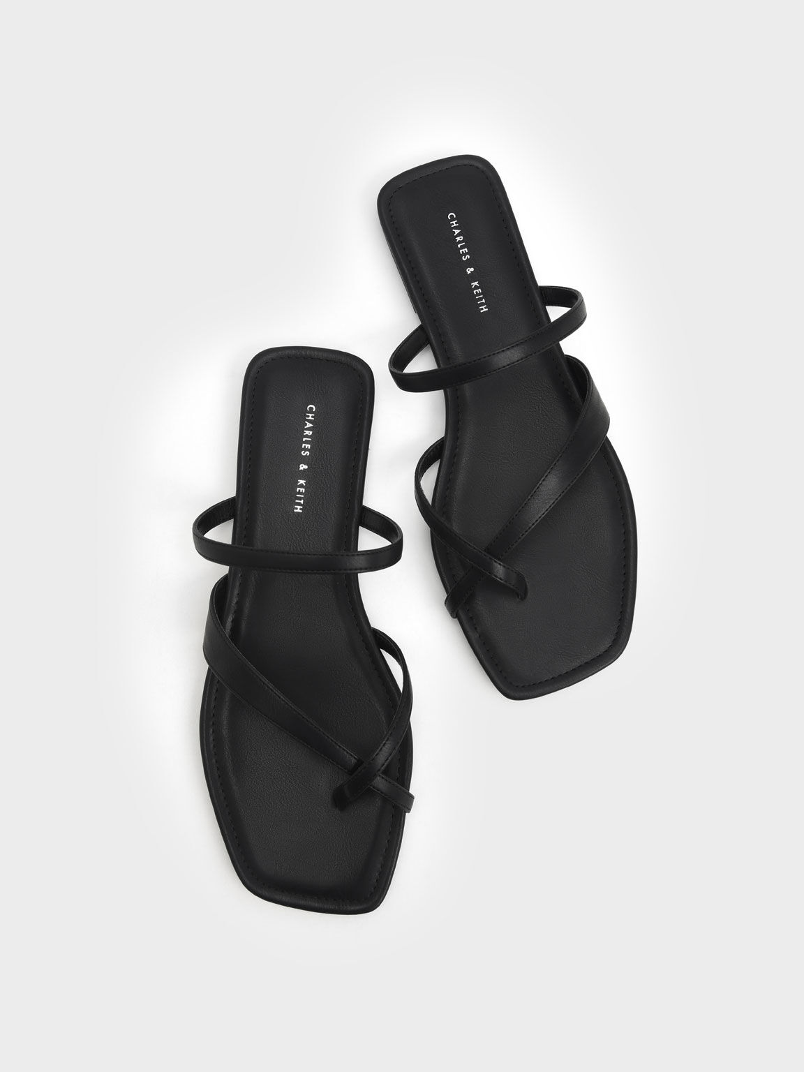 Toe-Loop Slide Sandals, Black, hi-res