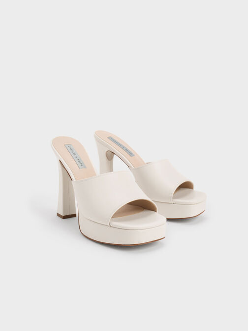 Platform Block Heel Mules, Cream, hi-res