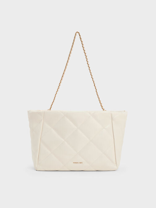 Apfra Quilted Chain-Handle Tote Bag, Cream, hi-res