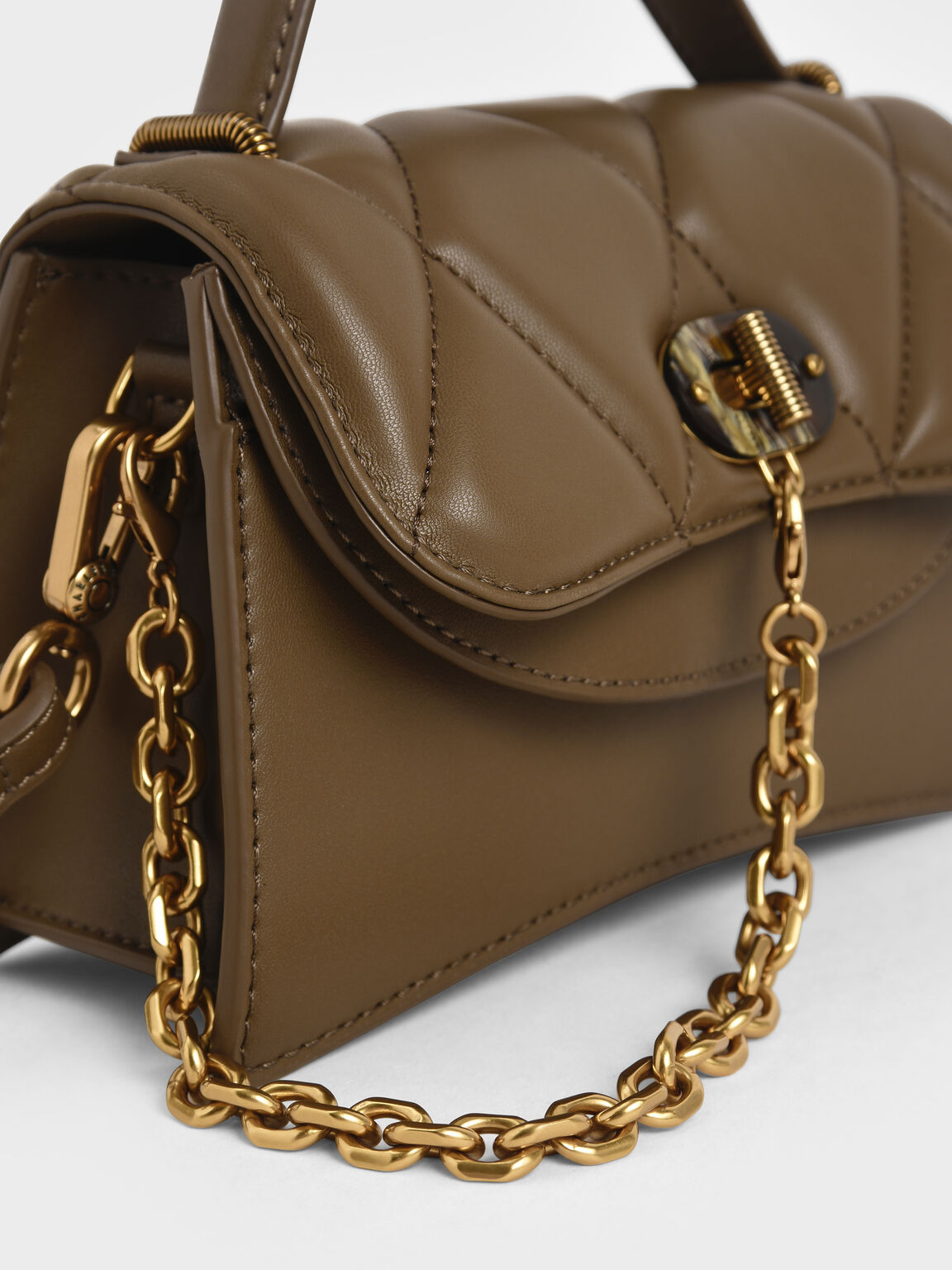 Padded Chain Link Bag, Khaki, hi-res