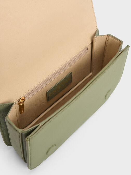 Leather Chain Strap Bag, Sage Green, hi-res