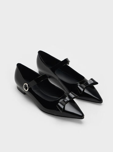 Leather Bow Mary Jane Flats, Black Box, hi-res