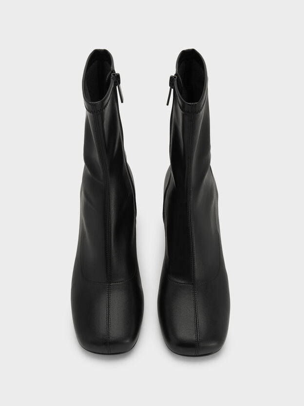 Botines con tac&oacute;n trapecio met&aacute;lico, Negro, hi-res