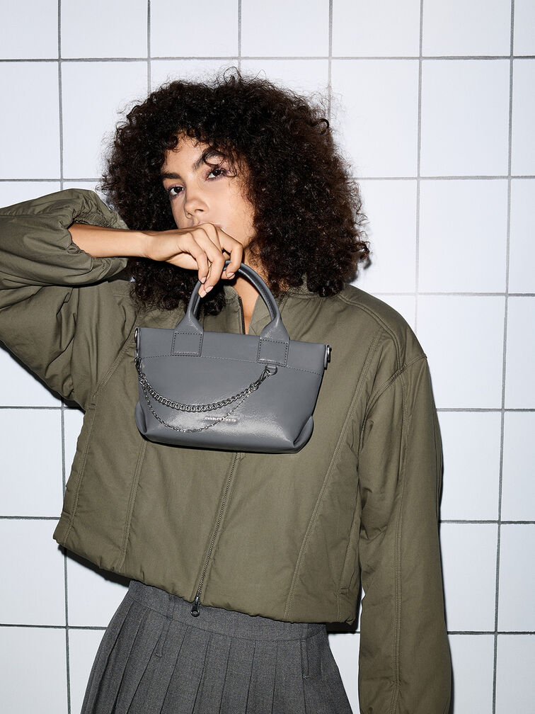 Atwood Crinkle-Effect Chain-Embellished Tote Bag, Grey, hi-res