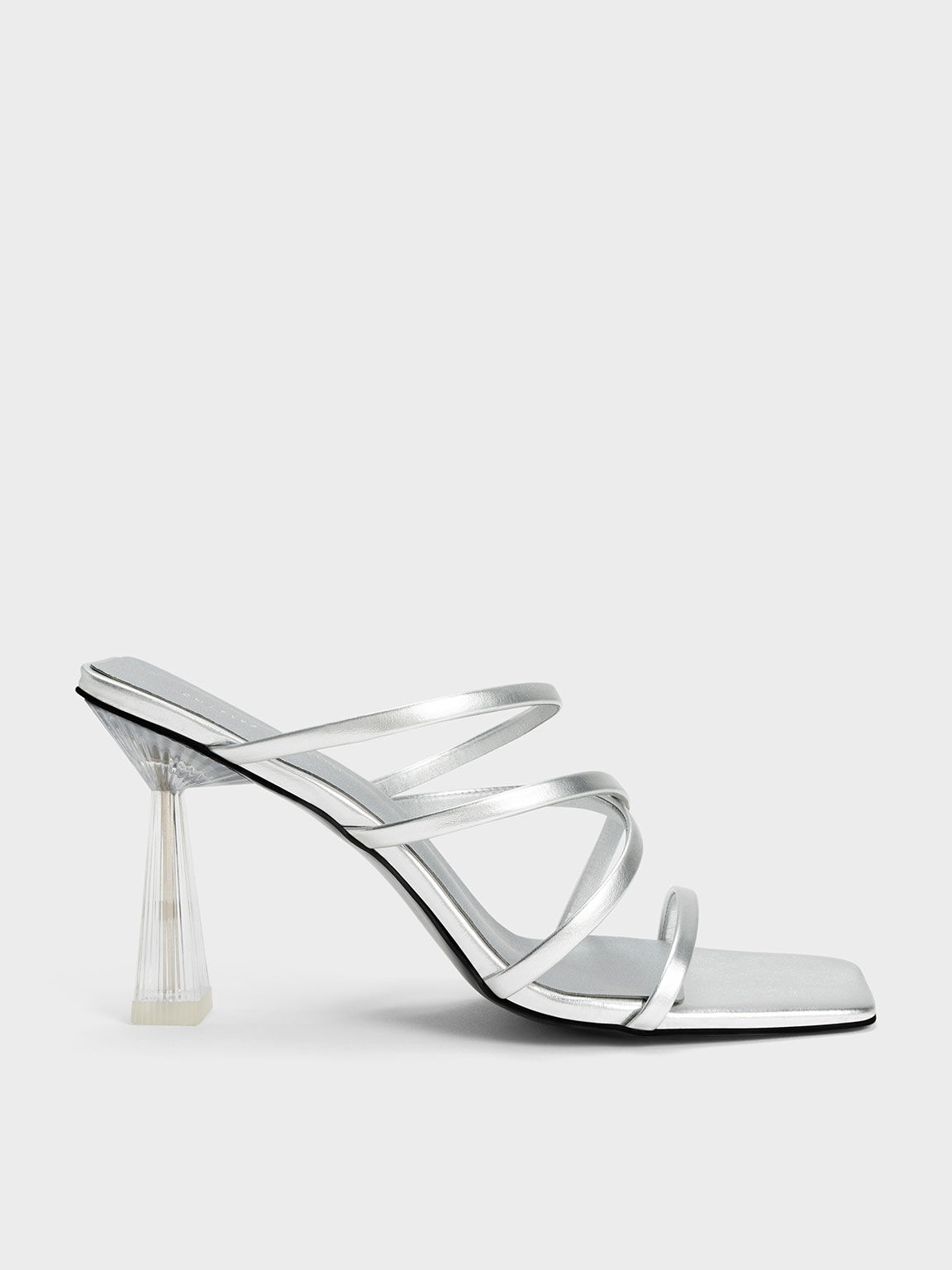 Transparent Heel Strappy Mules, Silver, hi-res