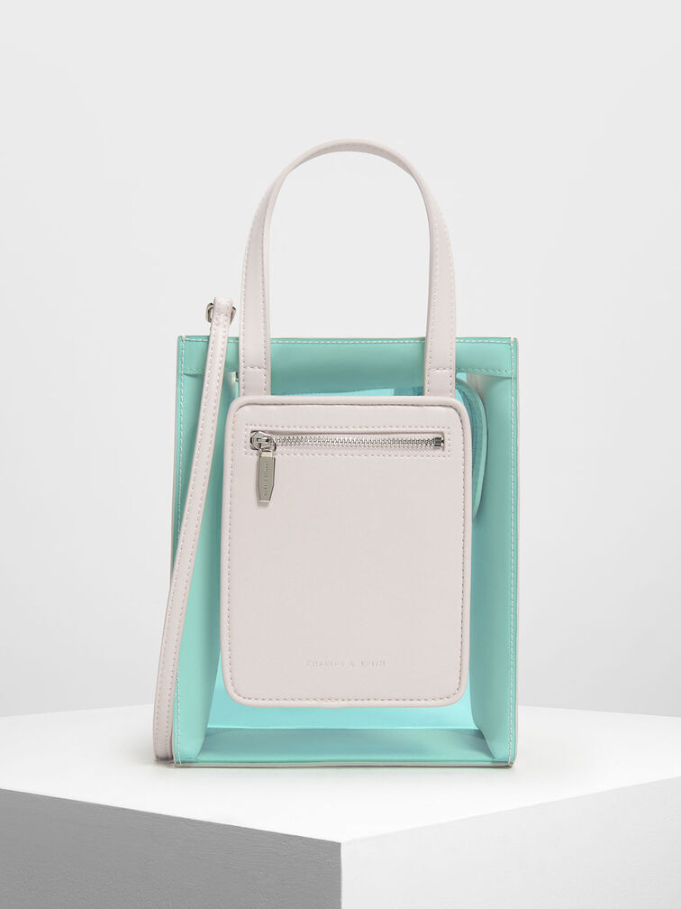 Zipper Compartment Transparent Bag, Light Pink, hi-res
