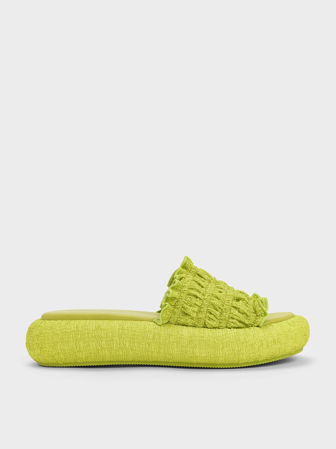 Zapatos de plataforma plana Nuala con acabado fruncido, Verde lima, hi-res