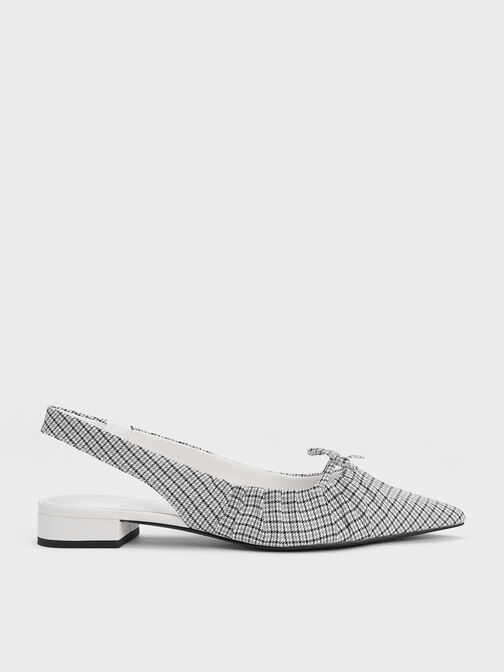 Checkered Bow Ruched Slingback Flats, Multi, hi-res