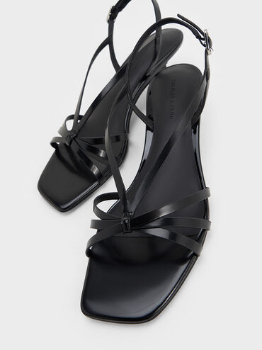 Sandalias de tacón kitten con tiras, Negro pulido, hi-res