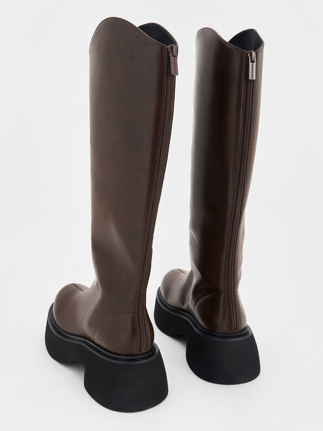 Cowboy Platform Knee-High Boots, Dark Brown, hi-res