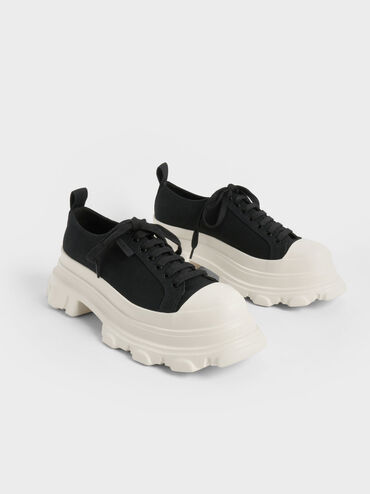 Canvas Chunky Sole Sneakers, Black, hi-res