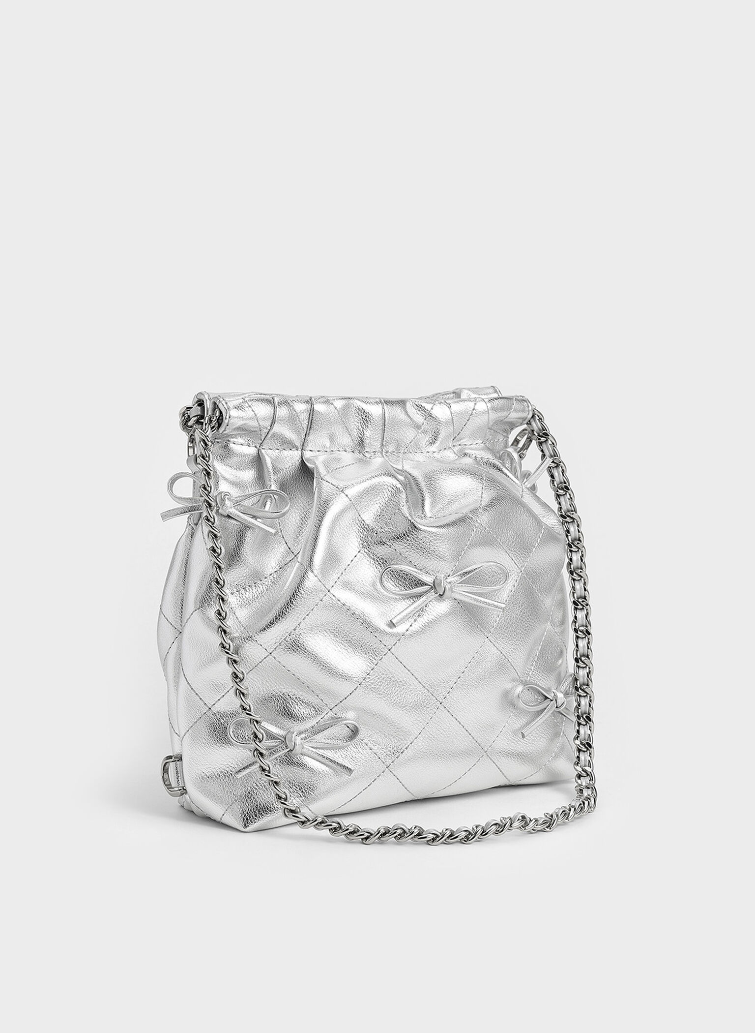Duo Metallic Bow Backpack, Silver, hi-res