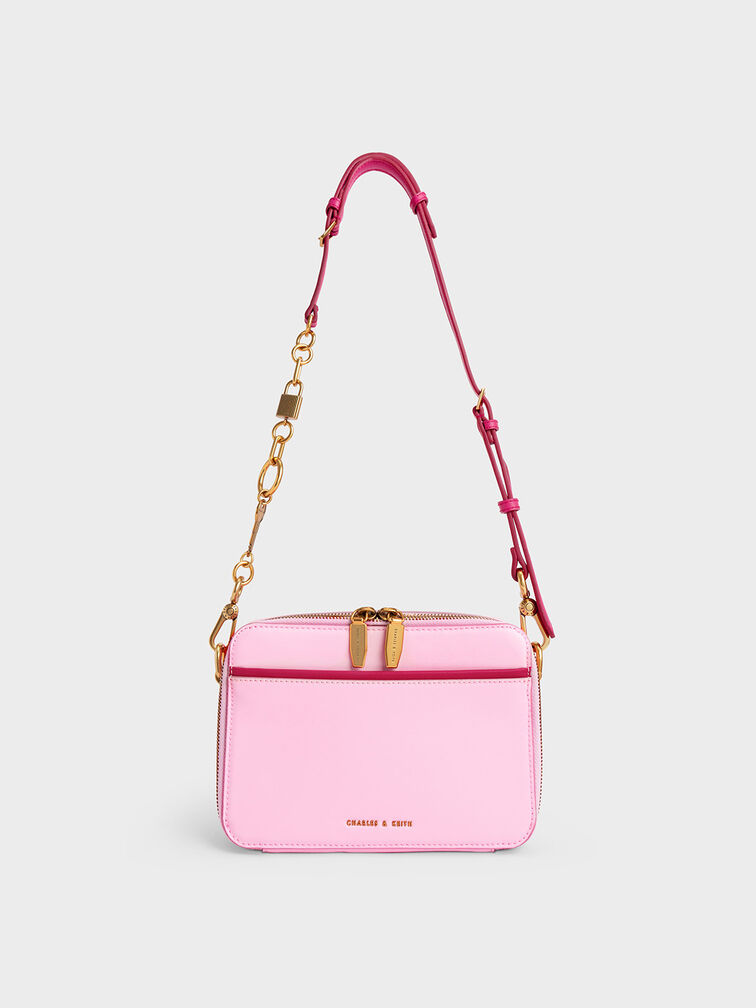 Pink Furry Lock & Key Chain Handle Bag - CHARLES & KEITH US