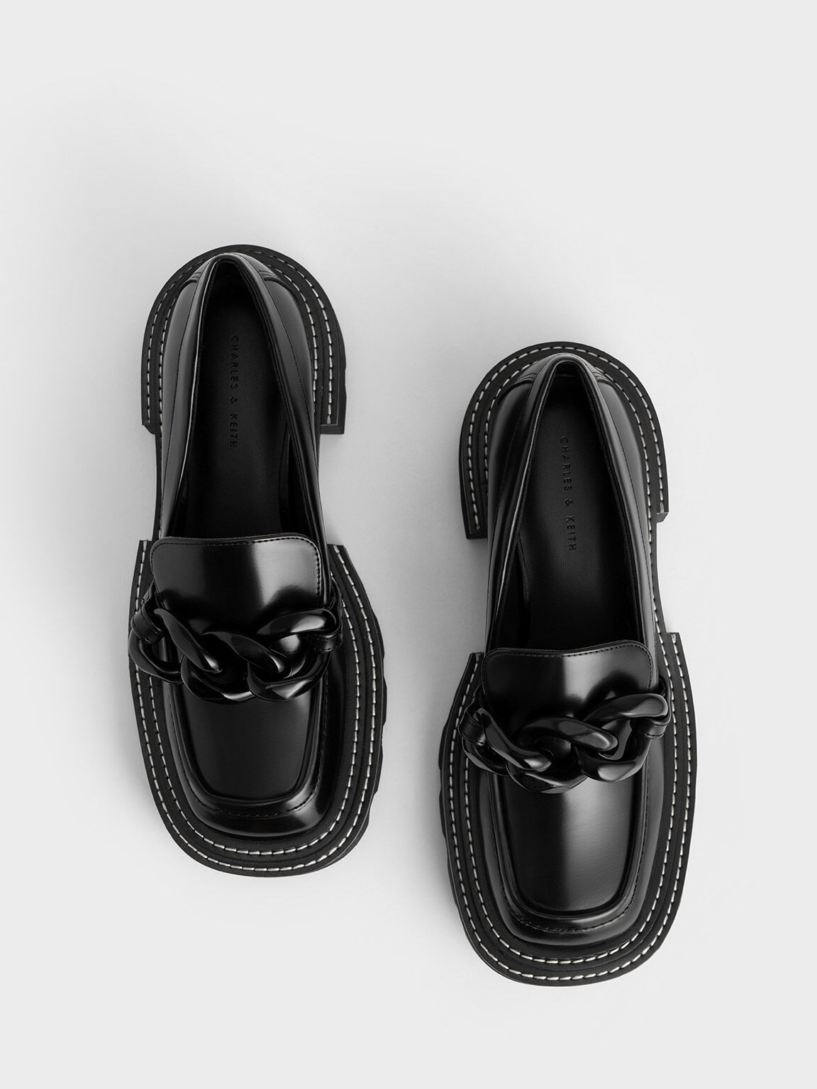 Black Perline Chunky Chain Loafers - CHARLES & KEITH Black Perline Chunky Chain Loafers - CHARLES & KEITH