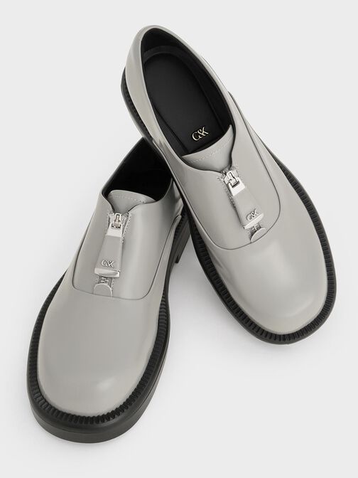 Mocasines Nina de cuero con cremallera, Gris, hi-res
