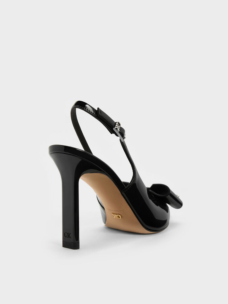 Lu Patent Leather Bow Blade-Heel Slingback Pumps, Black Patent, hi-res