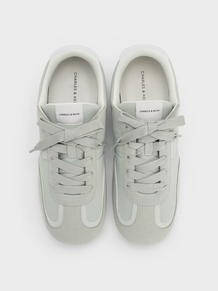 Nylon Contrast-Panel Lace-Up Sneakers, Mint Green, hi-res