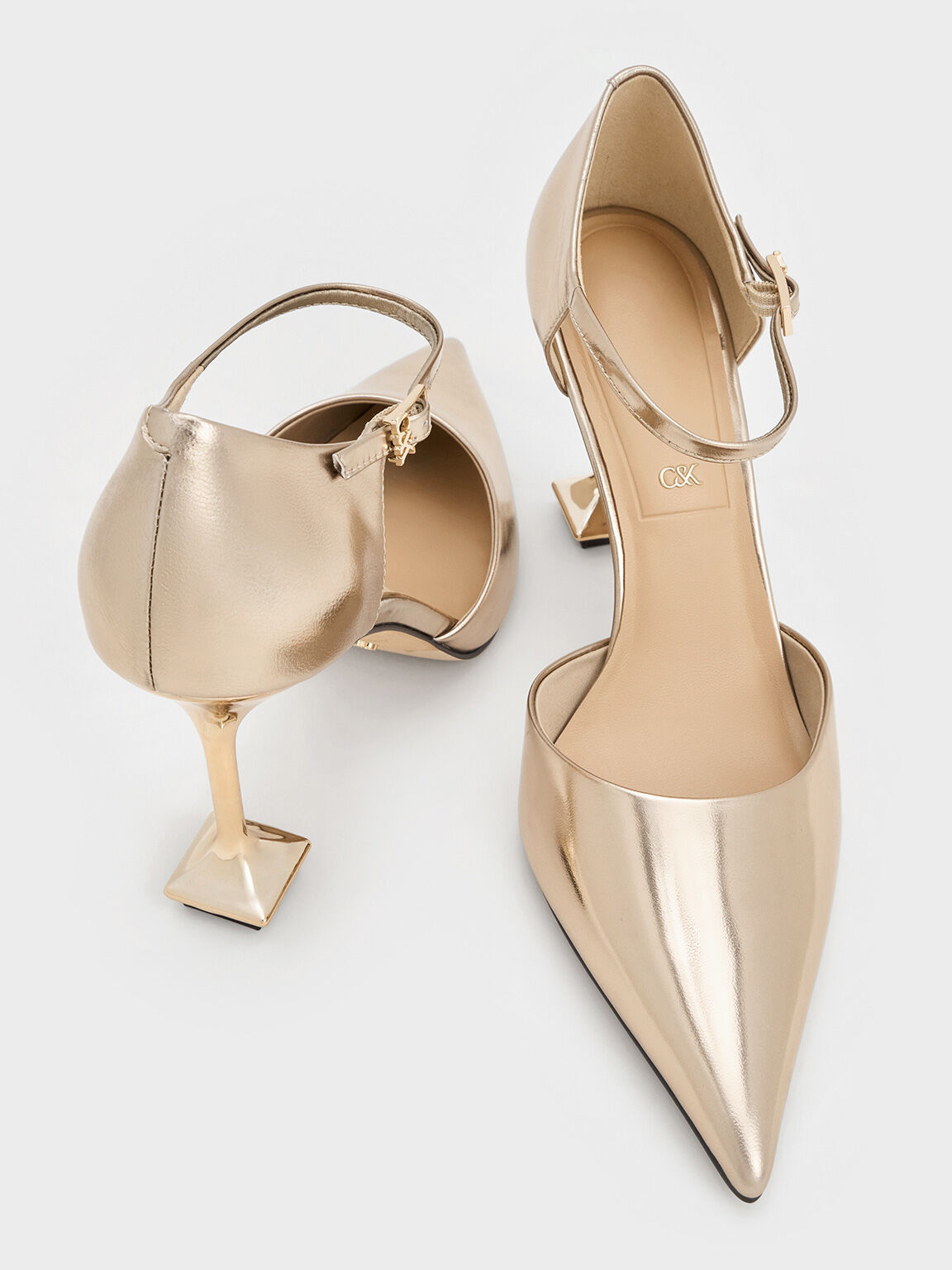 Champagne Jacqueline Leather Sculptural Heel Pumps CHARLES KEITH US