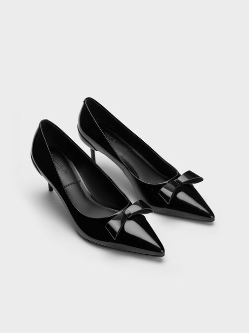 Leather Pointed-Toe Heels, Black Box, hi-res