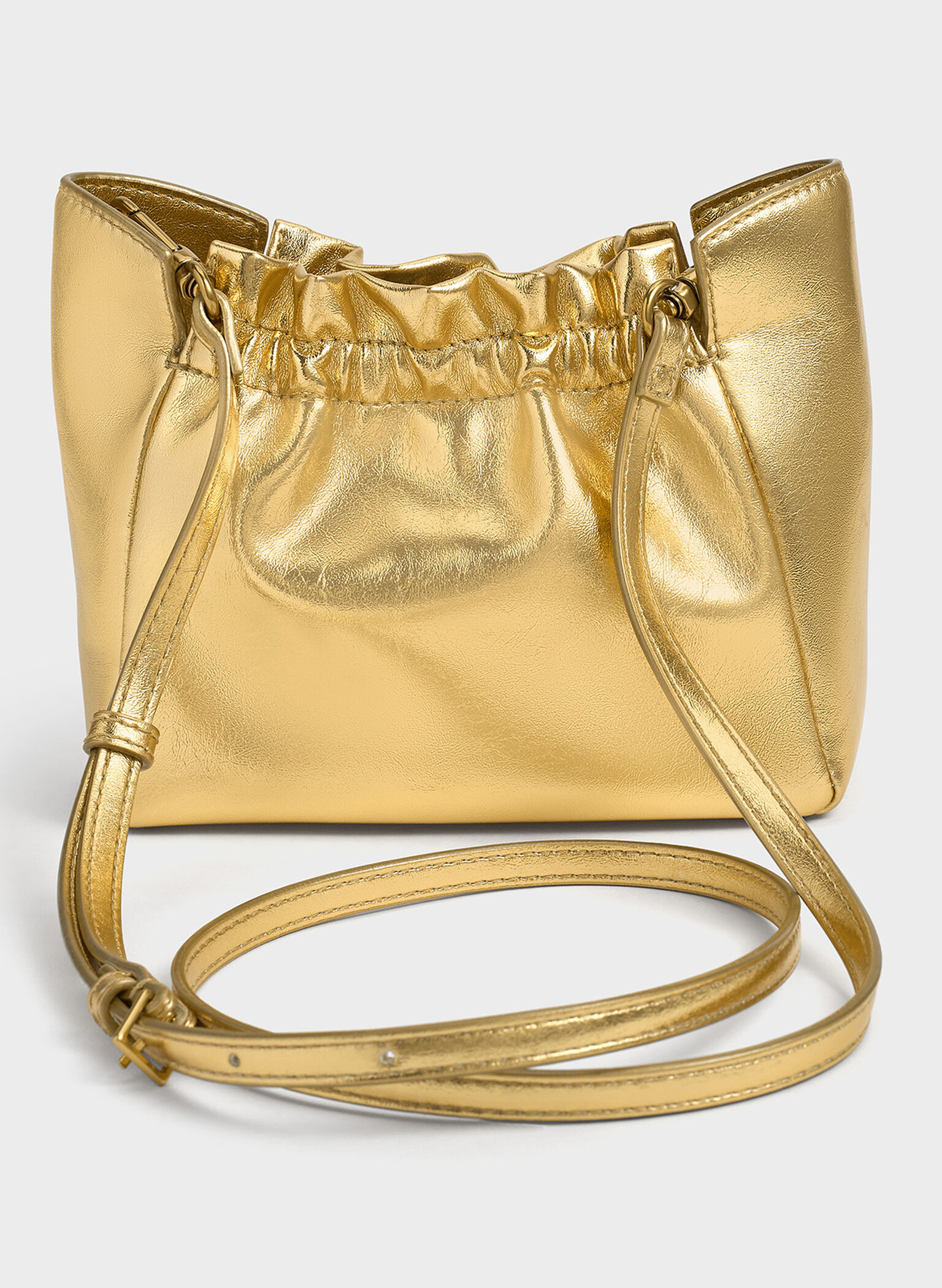 Brigette Ruched Metallic Chain-Handle Shoulder Bag, Gold, hi-res