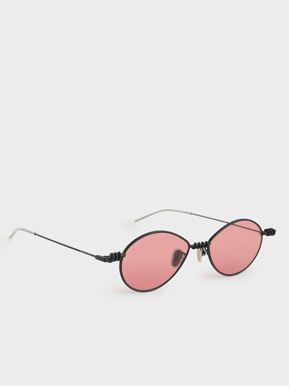 Twine Detail Oval Sunglasses, Red, hi-res