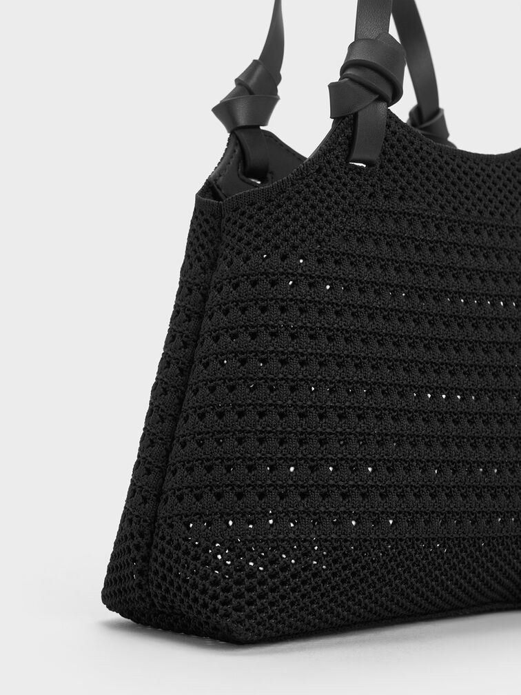 Ida Knotted Handle Knitted Tote Bag, Black, hi-res