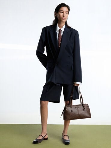 Noane Elongated-Handle Shoulder Bag, Distressed Coffee, hi-res