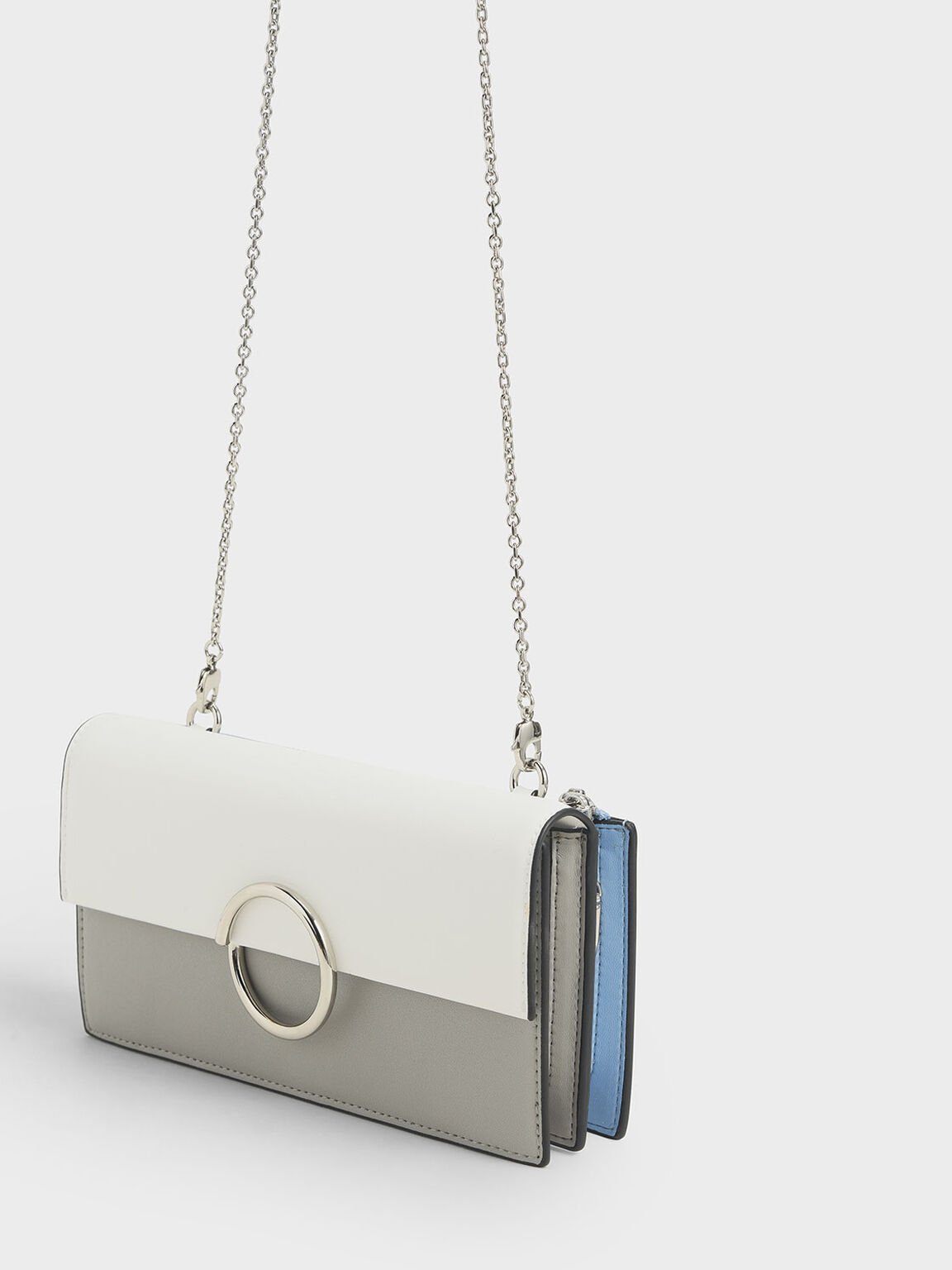 Two-Tone Ring Detail Long Wallet, Grey, hi-res