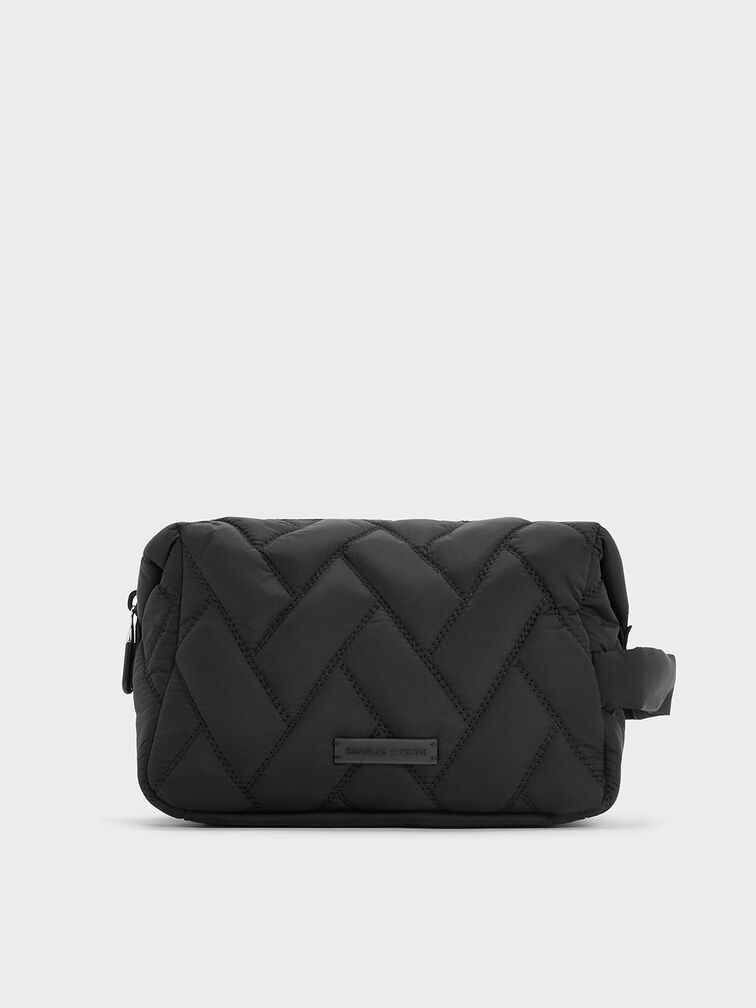 Bolsita estilo chevron de nylon, negro azabache, hi-res
