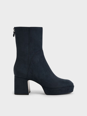 Textured Platform Ankle Boots, Dark Blue, hi-res