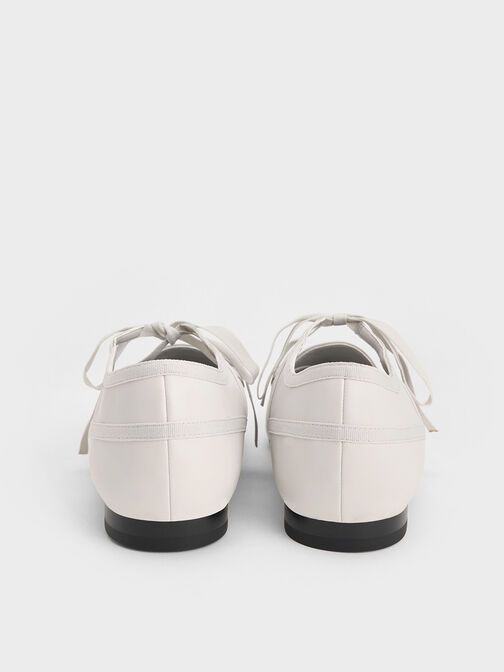 Lace-Up Bow Ballet Flats, White, hi-res