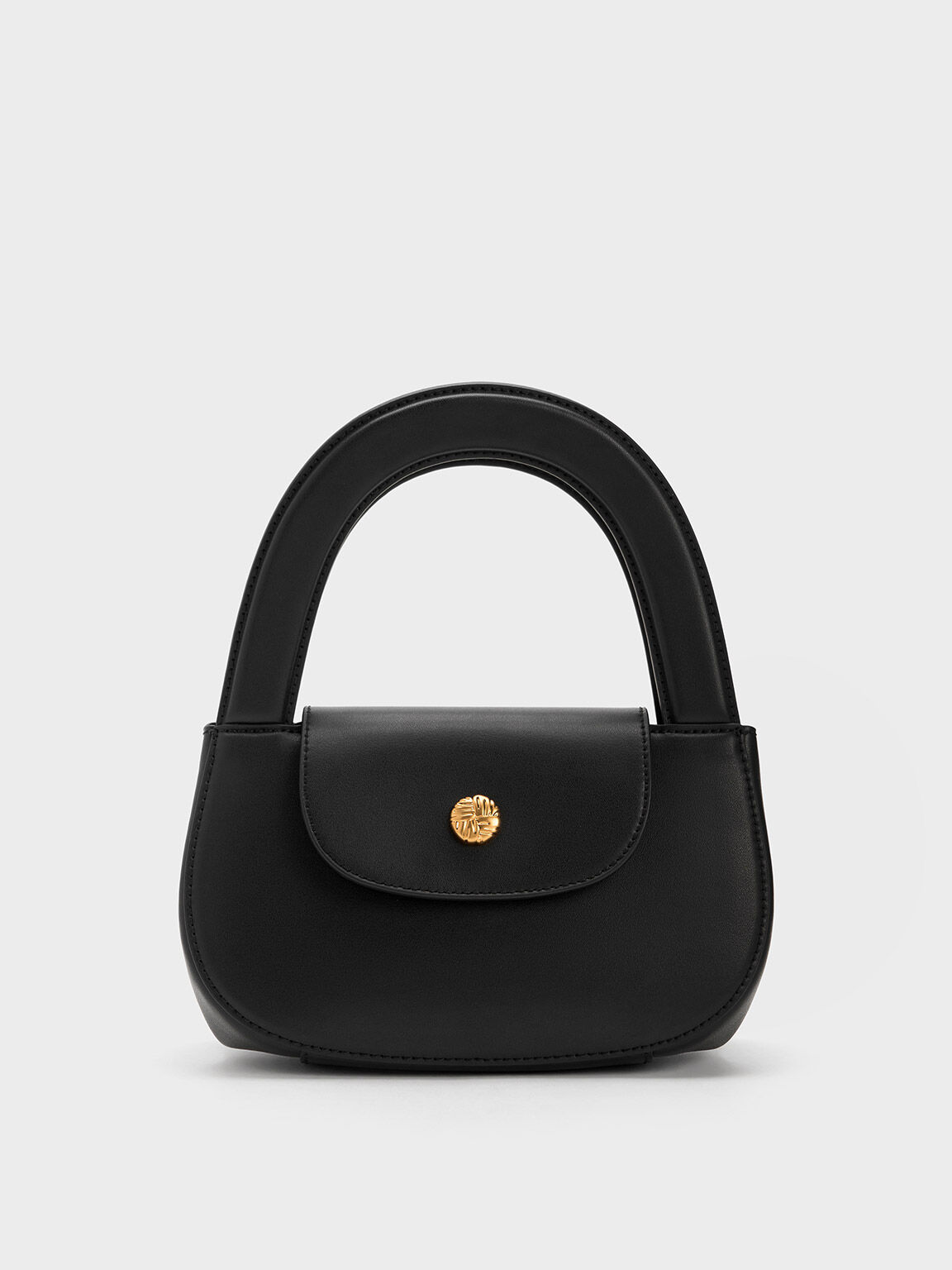 Double Handle Curved Tote, Black, hi-res
