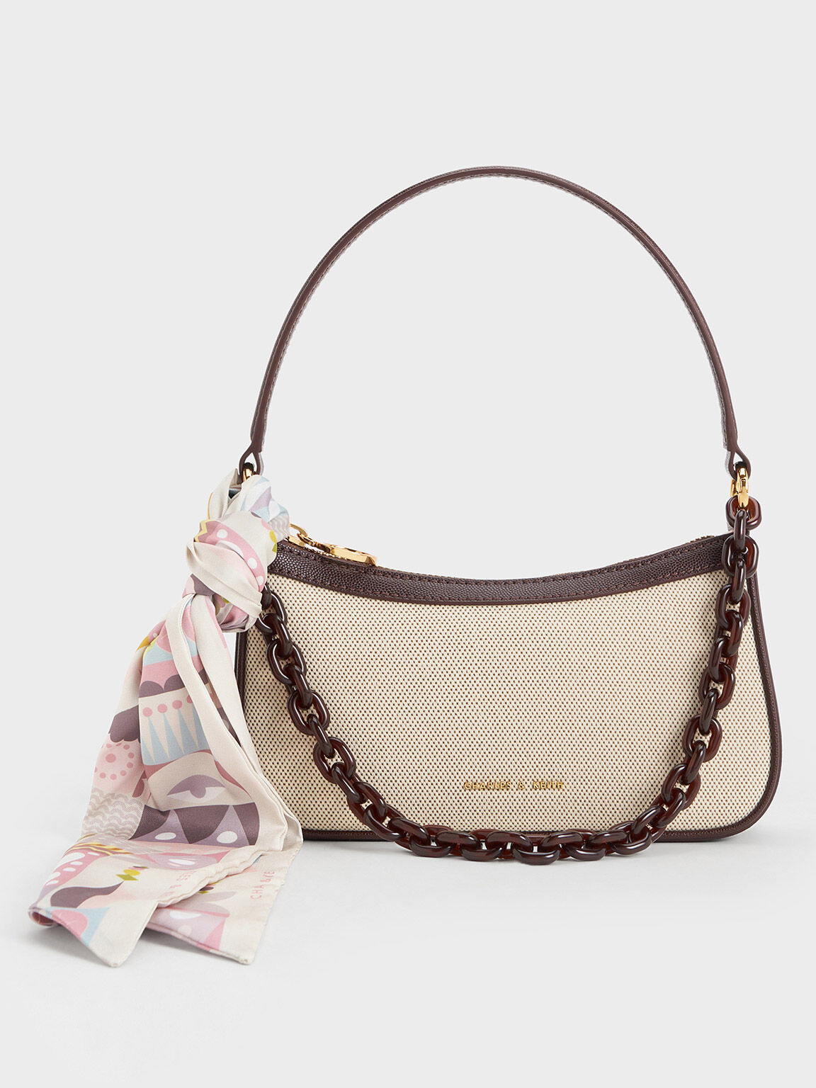 Alcott Scarf Canvas Bag, Dark Brown, hi-res
