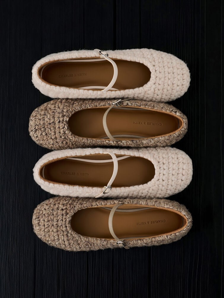 Crochet Mary Jane Flats, Taupe, hi-res