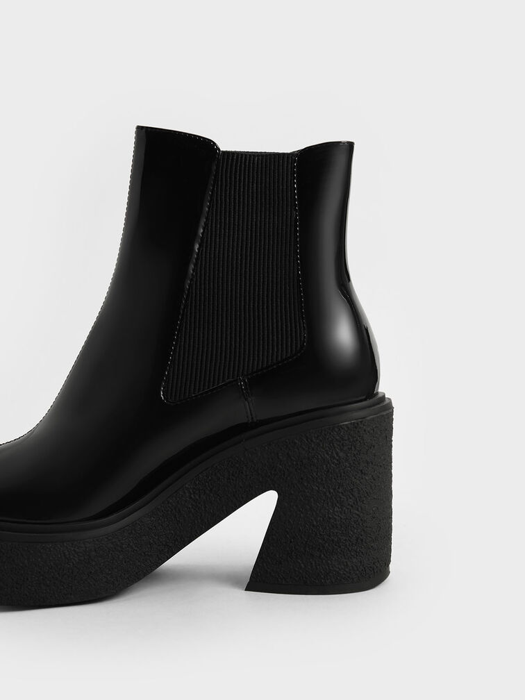 Odette Patent Leather Chelsea Platform Boots, Black, hi-res