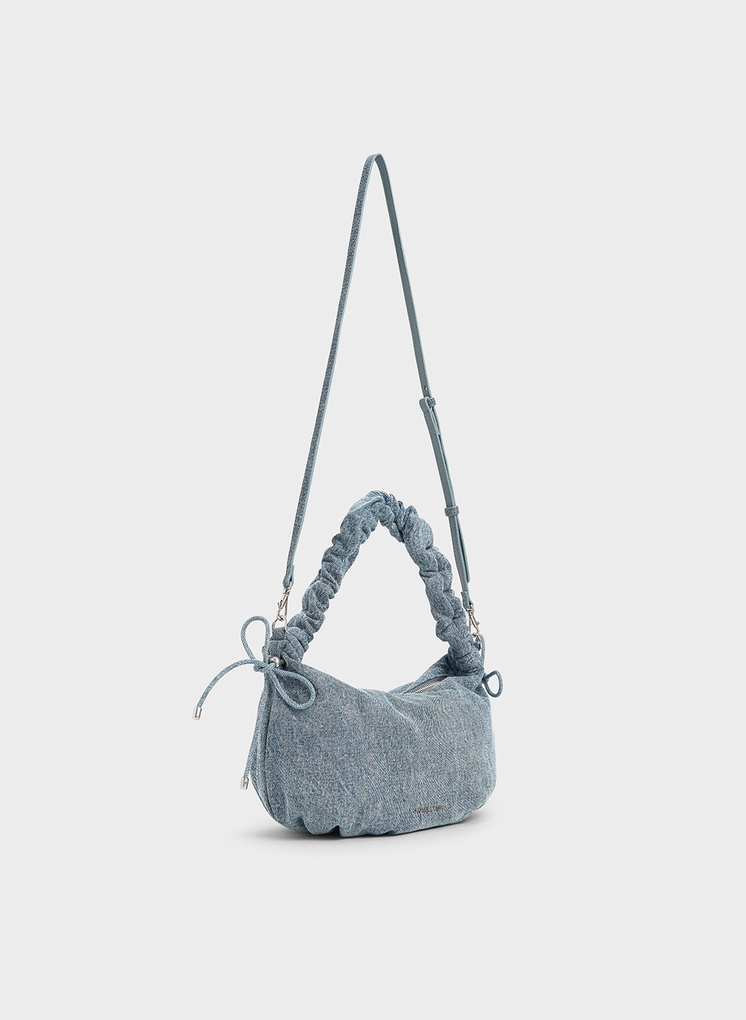 Maisy Denim Ruched-Handle Hobo Bag, Denim Blue, hi-res