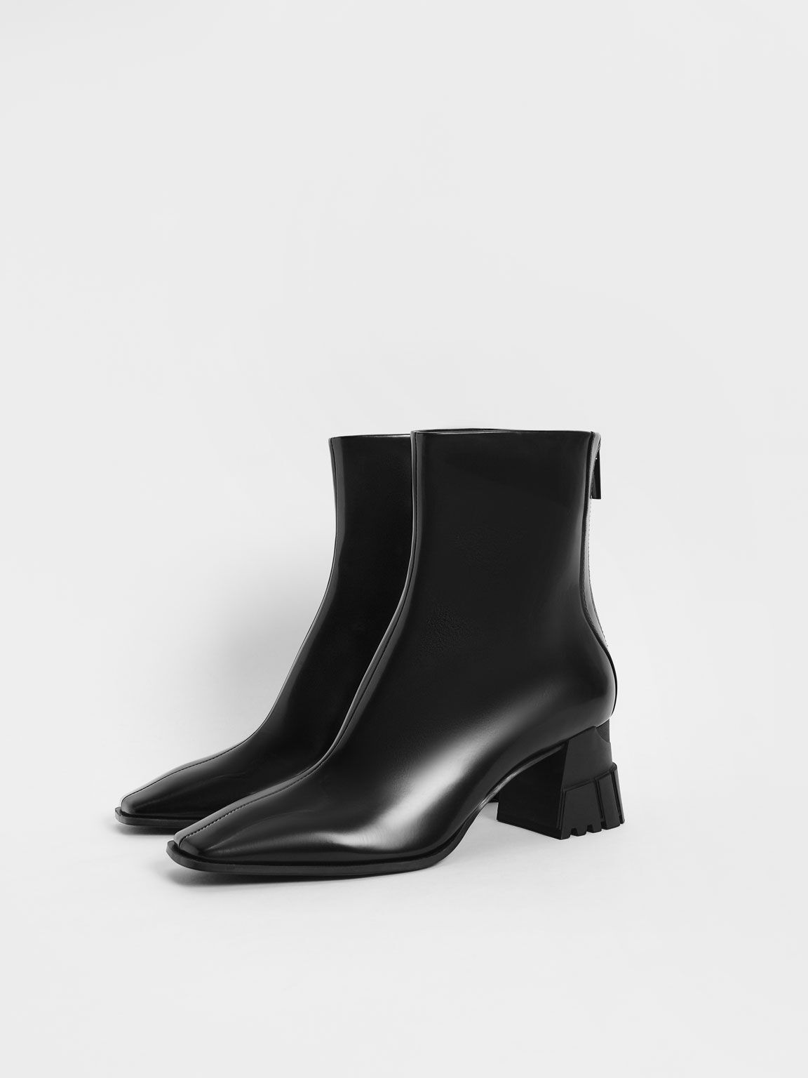 Zip-Up Block Heel Ankle Boots, Black, hi-res