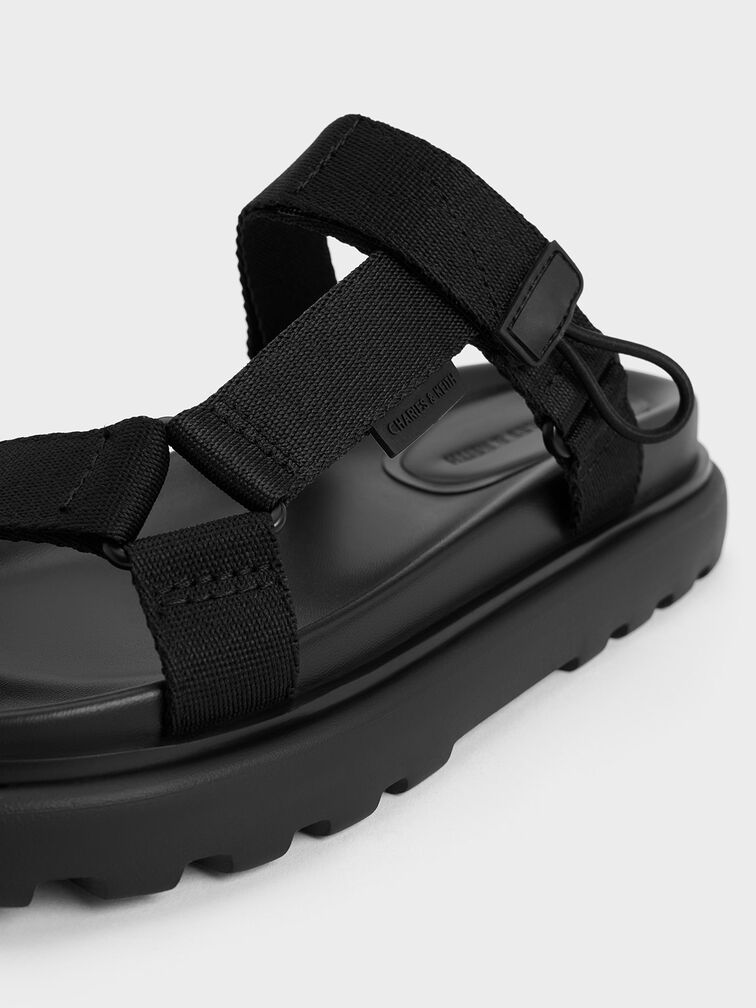 Black Textured Maisie Sports Sandals - CHARLES & KEITH SG