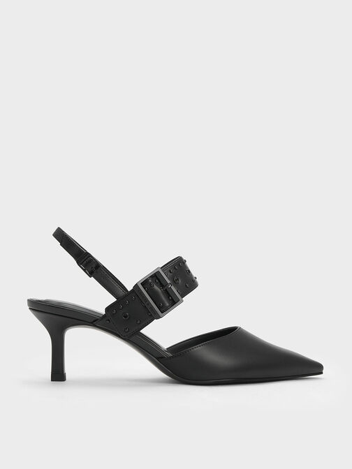 Sepphe 方釦細跟尖頭鞋, 黑色, hi-res