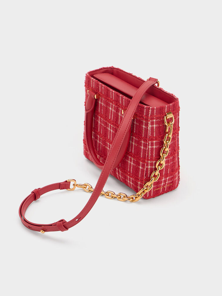 Bolso Tote Cuadrado Georgette, Rojo, hi-res