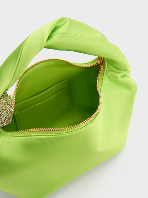 Embellished Satin Shoulder Bag, Green, hi-res