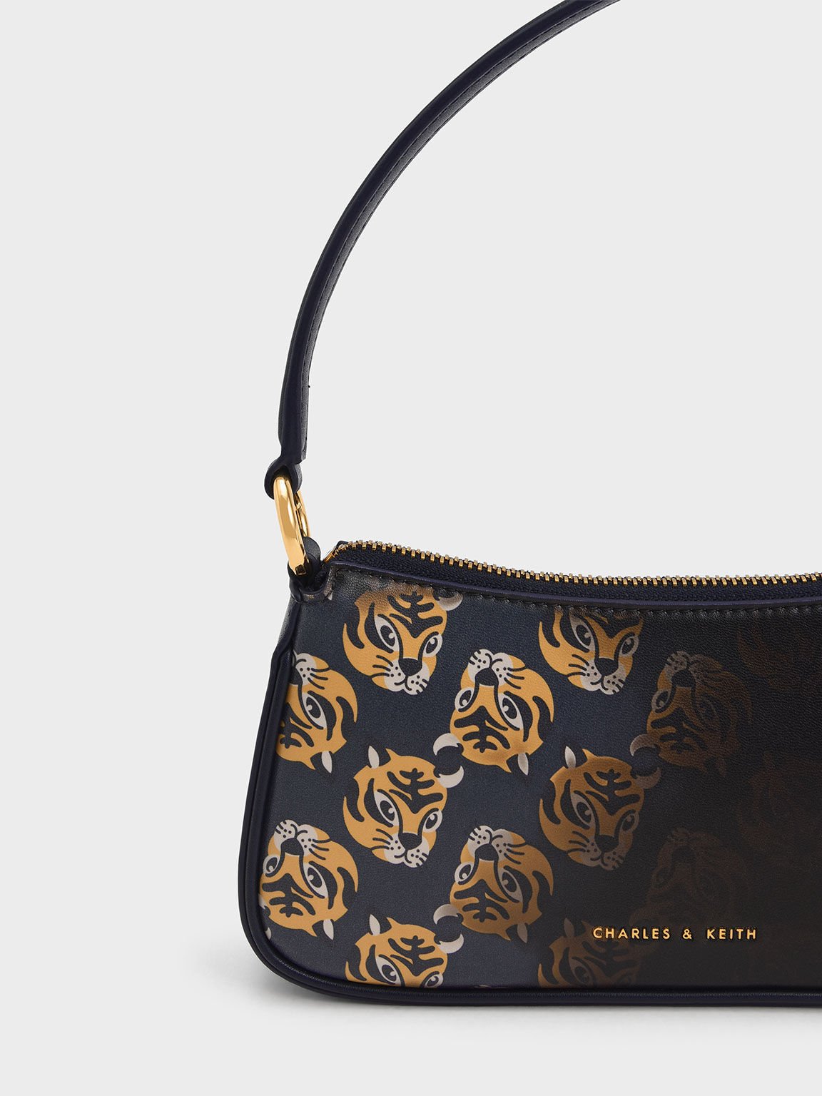 Lunar New Year Collection: Tiger-Print Heat Reactive Hobo Shoulder Bag, Navy, hi-res