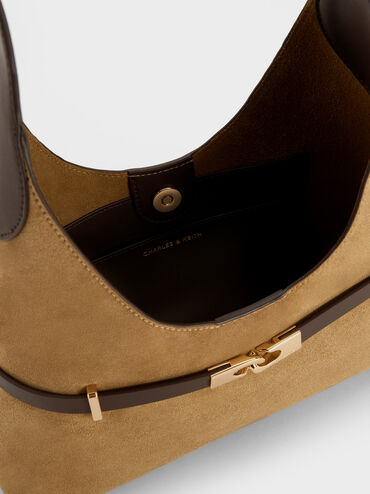 Arlet Recycled Suede Metallic-Accent Belted Hobo Bag, Sahara Sand, hi-res