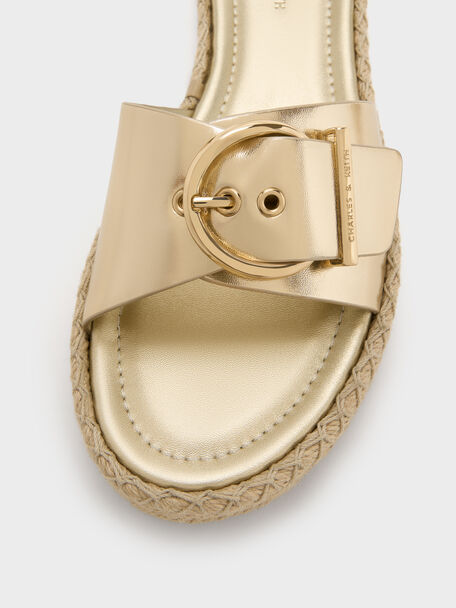 Kaida Metallic Buckled Espadrille Sandals, Light Gold, hi-res