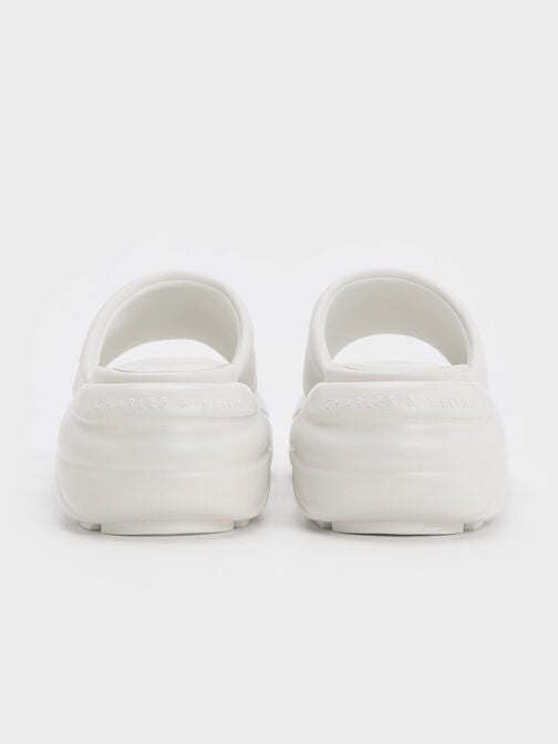 Wide-Strap Curved Platform Sports Sandals, White, hi-res