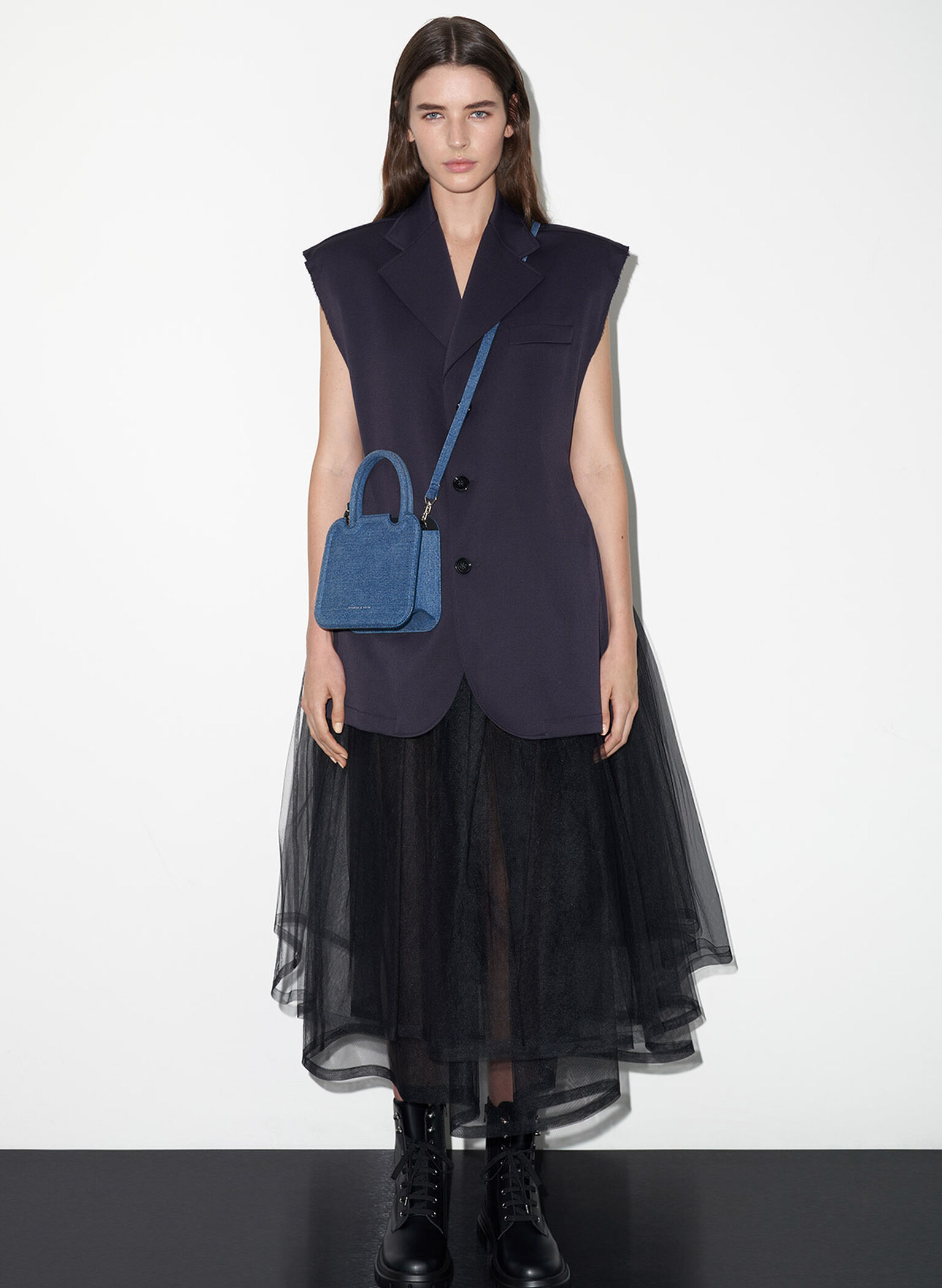 Perline Denim Sculptural Top Handle Bag, Denim Blue, hi-res