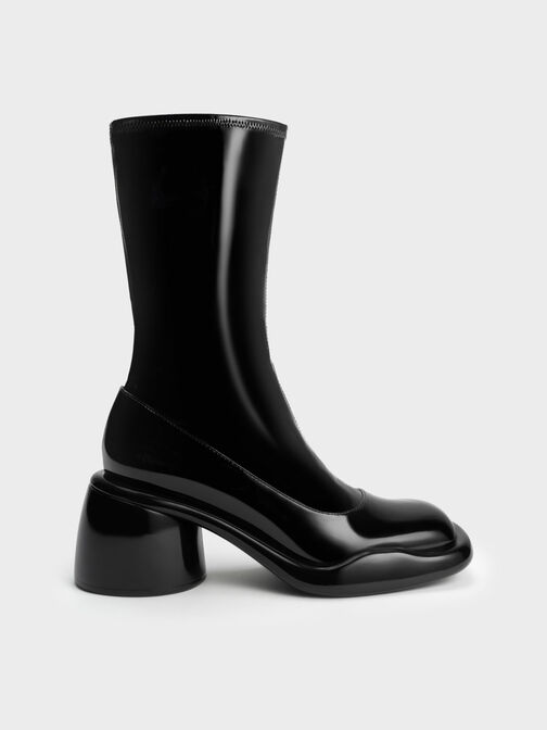 Lula Patent Chunky Heel Calf Boots, Black, hi-res