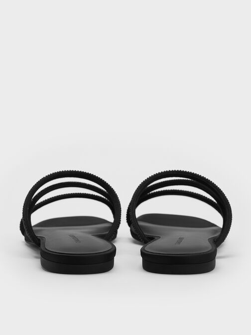 Sandalias de satín con tiras adornadas con pedrería, Negro texturizado, hi-res